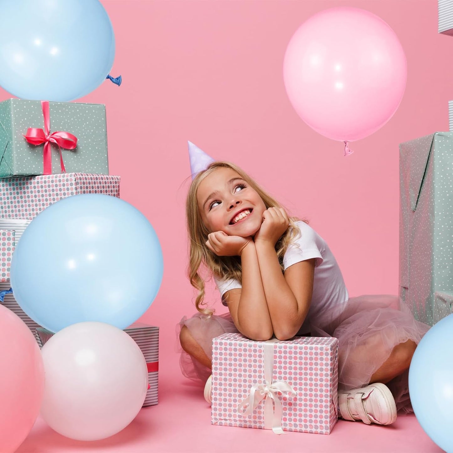 Pastel Pink & Blue Balloons - 100 Pack 12-Inch Latex Balloons with 65ft Ribbon for Parties