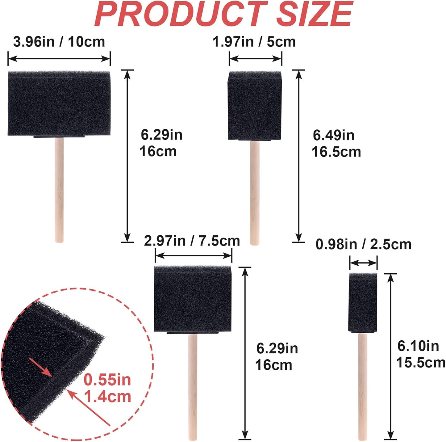 Skiennix Foam Paint Brushes - 4-Piece Set with Wood Handles for Detail, Staining & DIY Crafts | 1"-4" Sizes