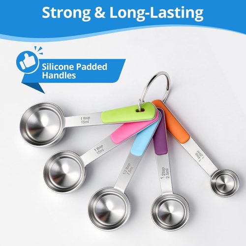 Bopei Measuring Cups and Spoons Set Stainless Steel 10 Piece for Cooking and Baking (5 Cups + 5 Spoons, Colorful Handles)