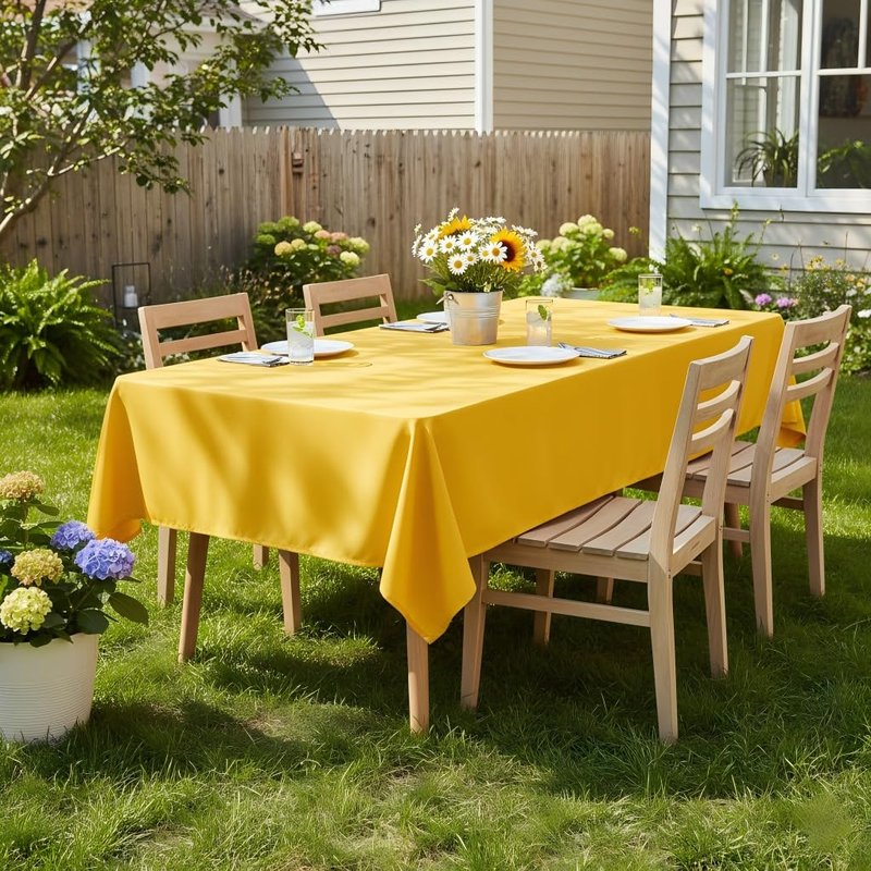 sancua Rectangle Tablecloth - 54 x 120 Inch - Stain and Wrinkle Resistant Washable Polyester Table Cloth, Decorative Fabric Table Cover for Dining Tables, Buffet Parties and Camping, Yellow