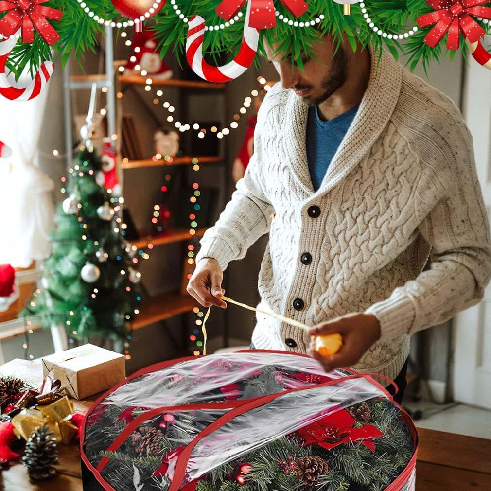 ProPik Christmas Wreath Storage Bag - 30" Waterproof Clear PVC Container | 2 Pack for Holiday Wreaths