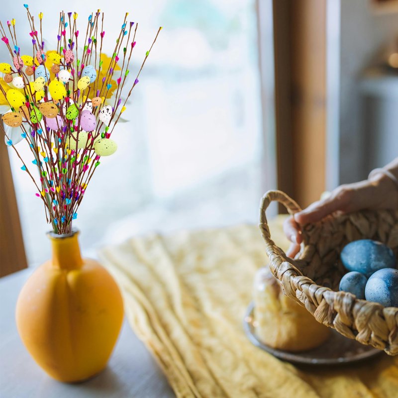 VSHZXFH 33pcs Artificial Spring Floral Stems Spray Vine with Pastel Eggs and Berries - Table Centerpiece Twig Branches for Baby Shower Birthday Party Floral - Home Centerpiece Wreath Decoration