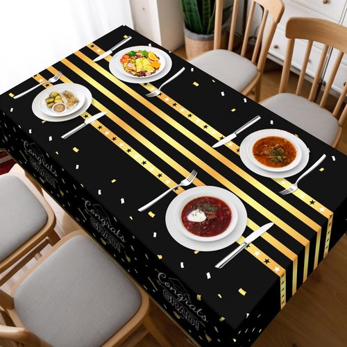 Childom 3 Pack Graduation Tablecloth,Graduation Decorations Class of 2026 Graduation Party Decorations,54"x108" Black and Gold Plastic Table Cloth Disposable Rectangle for Home,School,Party Supplies