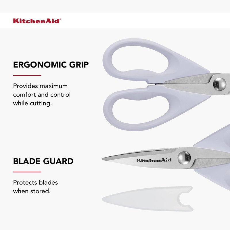 KitchenAid All Purpose Kitchen Shears with Protective Sheath Durable Stainless Steel Scissors,Dishwasher Safe,Soft Grip Comfort Handle,8.72 Inch,Lavendar Cream,(Pack of 2)