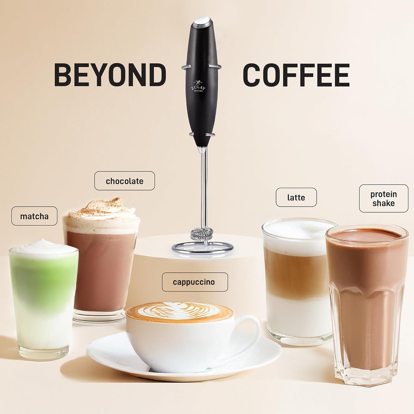 Zulay Kitchen Whisk Milk Frother - Powerful Handheld Foam Maker for Coffee & Lattes | Includes 4 Duracell Batteries