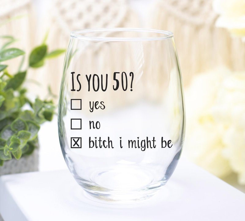 Gelid 50th Birthday Gifts for Women and Men Wine Glass - Funny Is You 50 Gift Idea for Mom Dad Husband Wife – 50 Year Old Party Supplies Decorations for Him, Her - 15oz