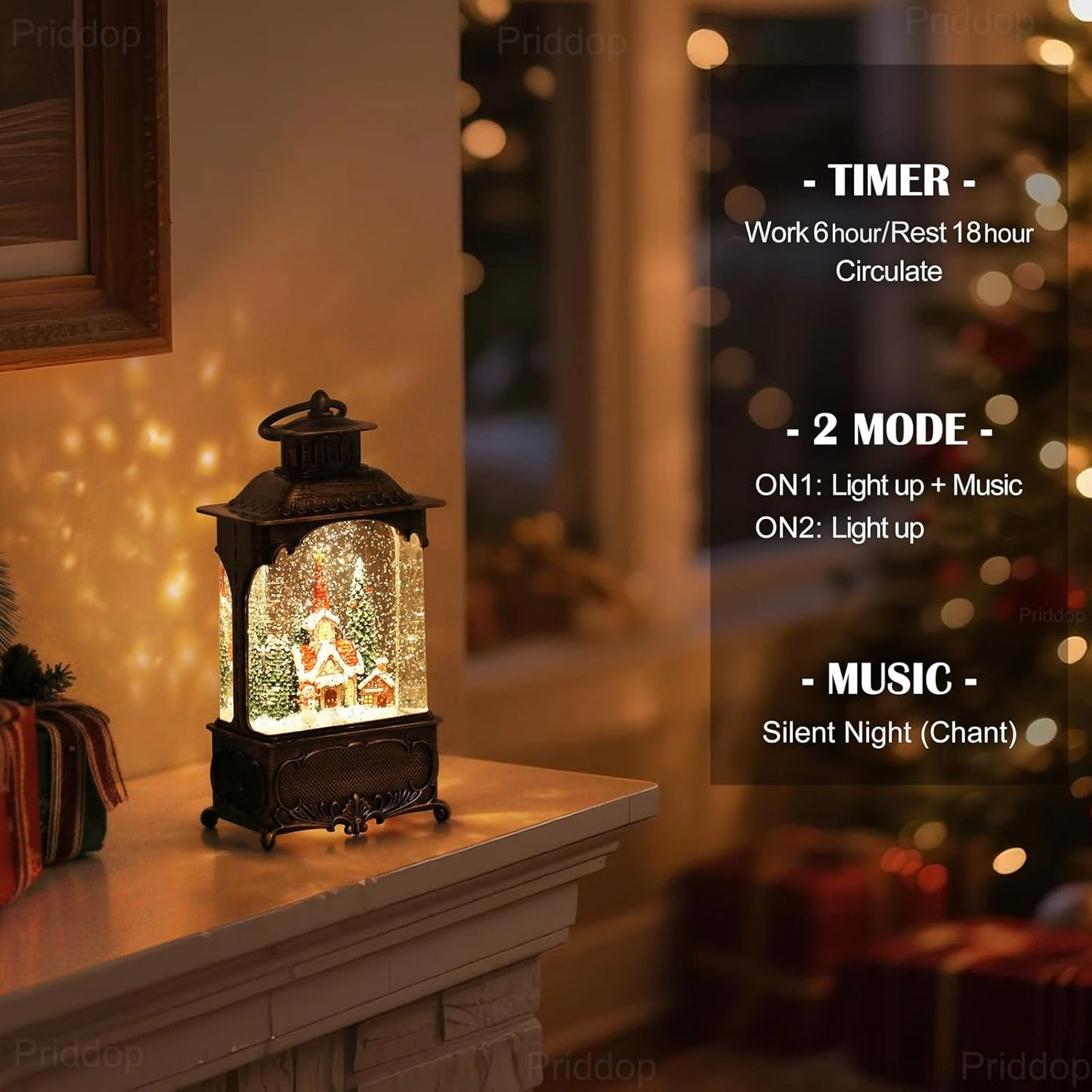 Priddop Church Snow Globe | Christmas Decorations with Snowman, Cabin & Cardinal - 10.2 Inch USB/Battery Timer