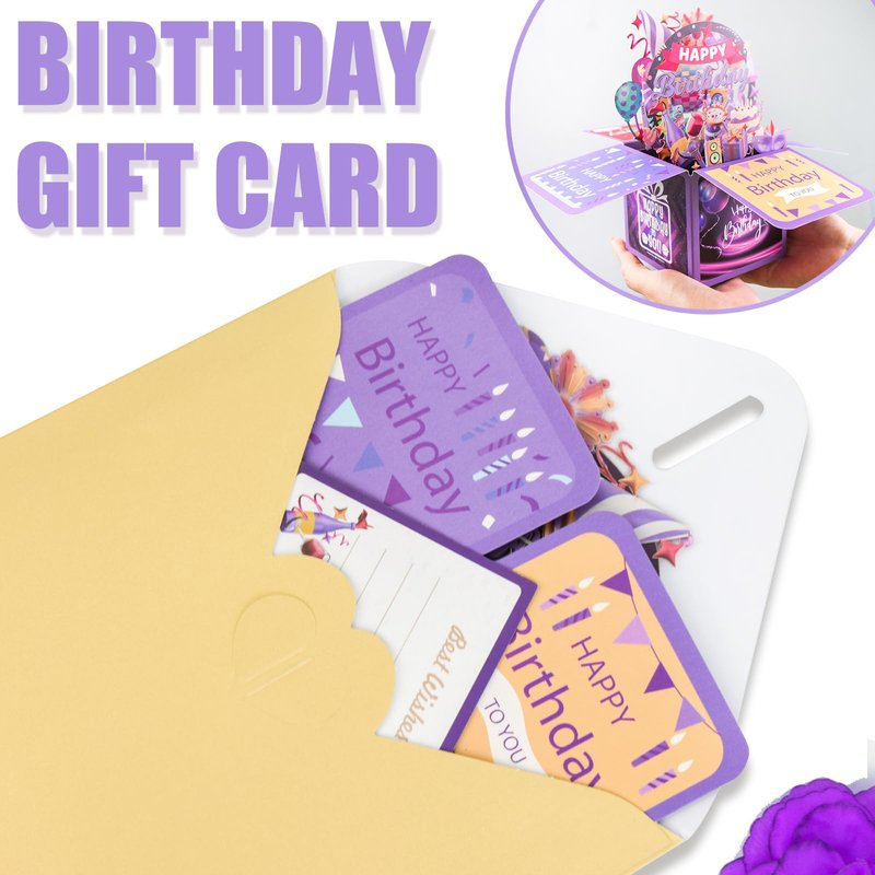 Surprise Pop Up Happy Birthday Cards, Lovely 3D Birthday Card for Adults and Kids with Envelopes, Unique Design Handmade Foldable Greeting Cards for Daughter, Son, Mom, Dad, Friend（Deep Purple）
