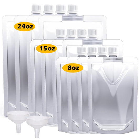 Keon Plastic Pouches - Leak-Proof, Reusable, Flexible Juice Bags, BPA-Free for Travel, Outdoor Sports, Concerts, Events