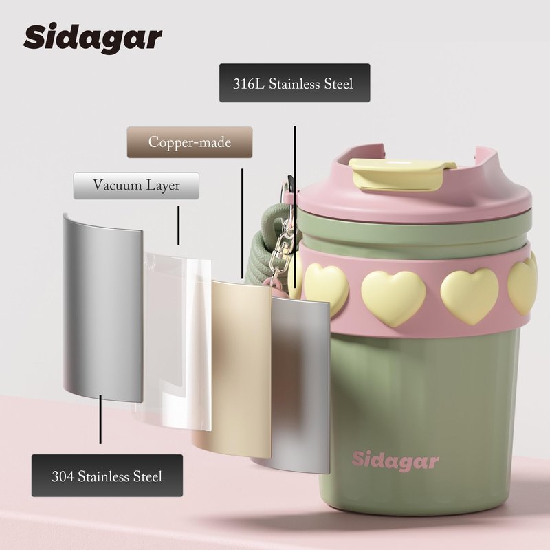 SDGA+ 12 oz Travel Coffee Mug Spill Proof Leak Proof, Stainless Steel Thermal Coffee Cup with Lid, Resuable Cup for Hot and Cold, Portable Tumbler for Women, Green