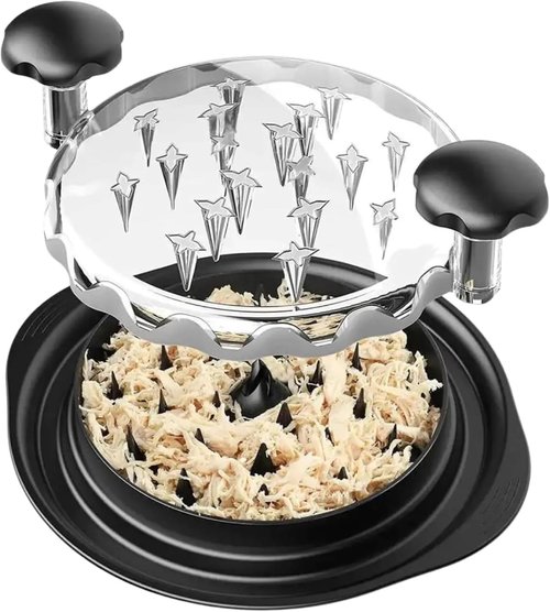 Chicken Shredder Tool by Twist - Manual 10-Inch Meat Shredder with Clear Lid & Non-Slip Base | Easy Clean, Dishwasher Safe (Black)