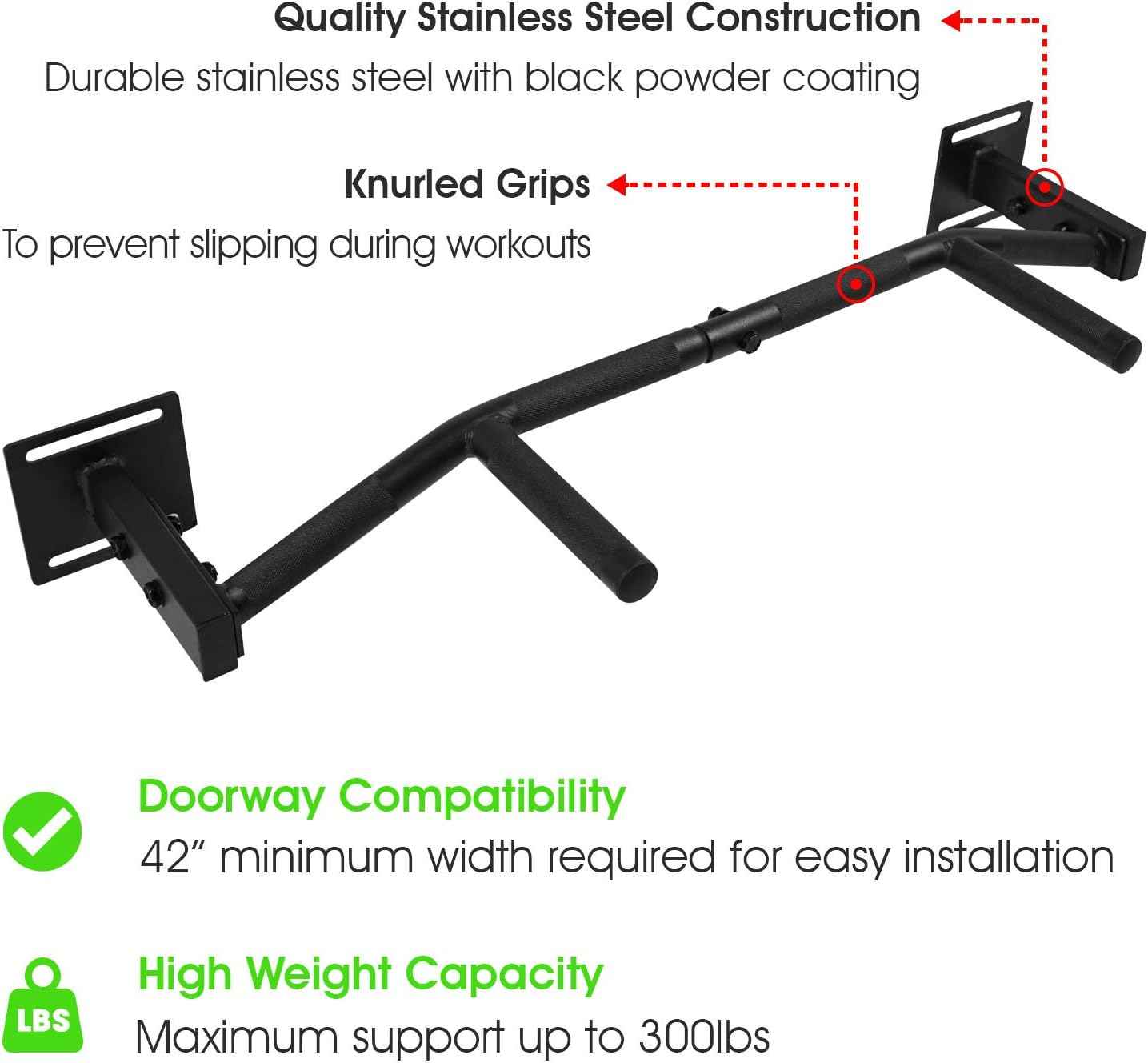 Wall Mounted Pull Up Bar - Multifunctional Home Gym Strength Training Equipment