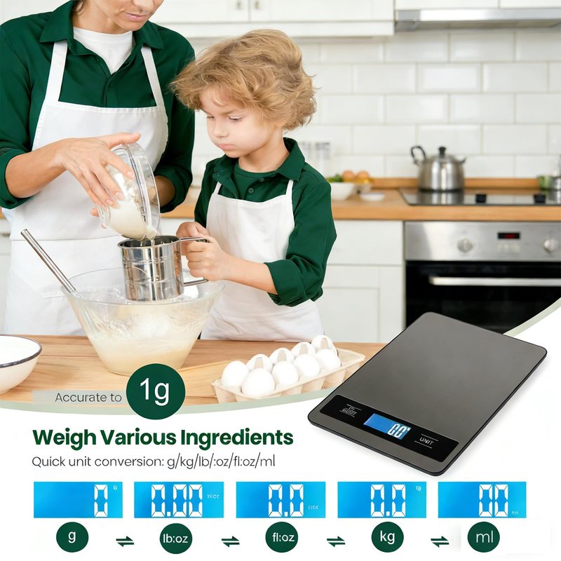 Kitchen Food Scale 33lb/15kg, High Precision 1g Digital Weight Scale with Timer & Backlit LCD, Stainless Steel, Tare & Unit Conversion (g/oz/ml/lb) for Pet Care or Cooking Baking Coffee Meat Bread