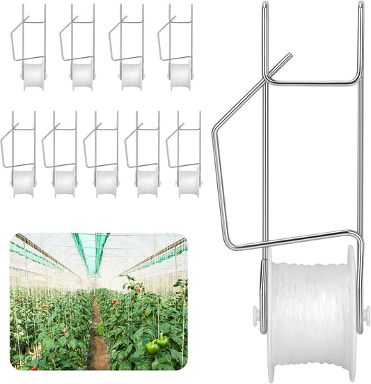 Skiennix Tomato Roller Hooks - 10 Pack with 49.2FT Rope for Trellising Plants & Vines