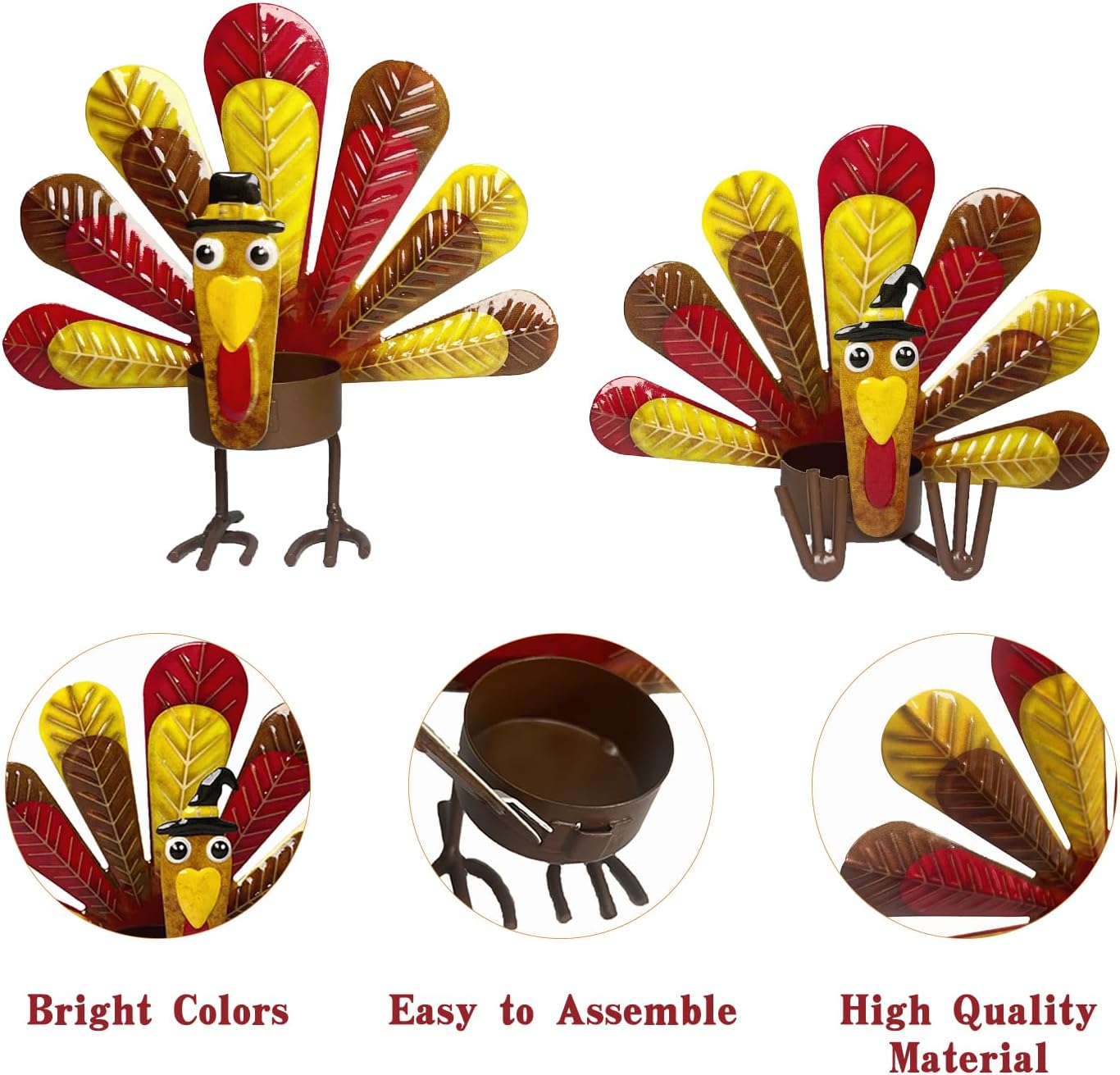 Skiennix 6-Pack Metal Turkey Tealight Candle Holders - Perfect for Thanksgiving Table Decor