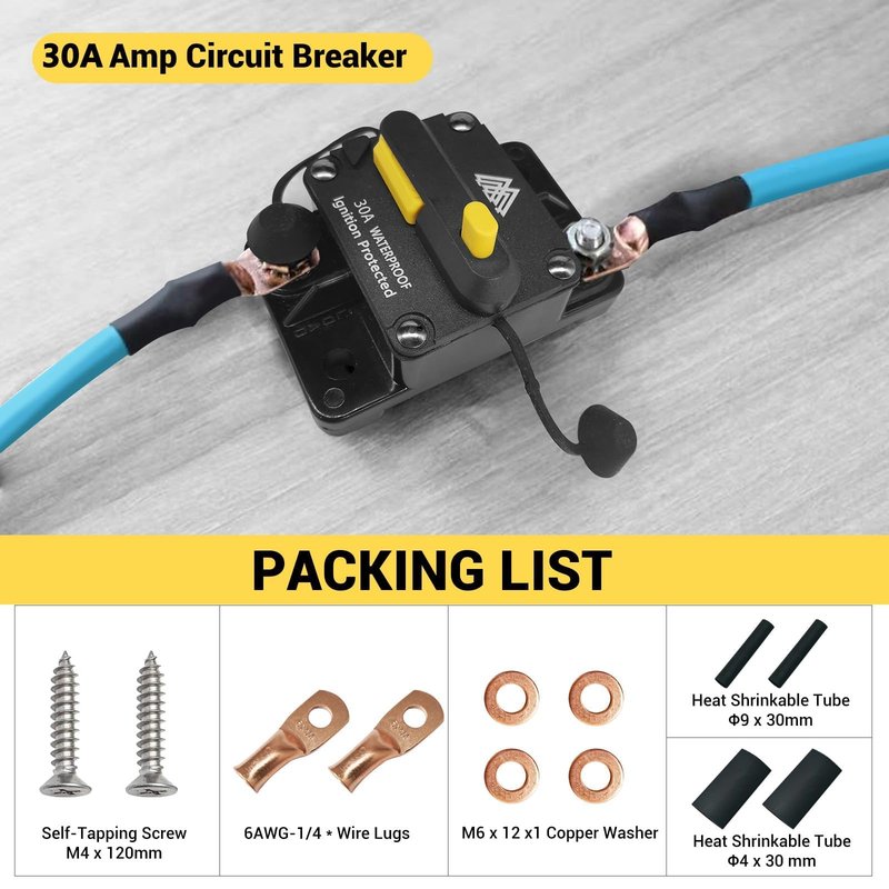 30 Amp Circuit Breaker Switch 30A Waterproof Fuse Inline Holder with Manual Reset Car Marine Trolling Motors Boat RV ATV 12V-48VDC Waterproof Audio System