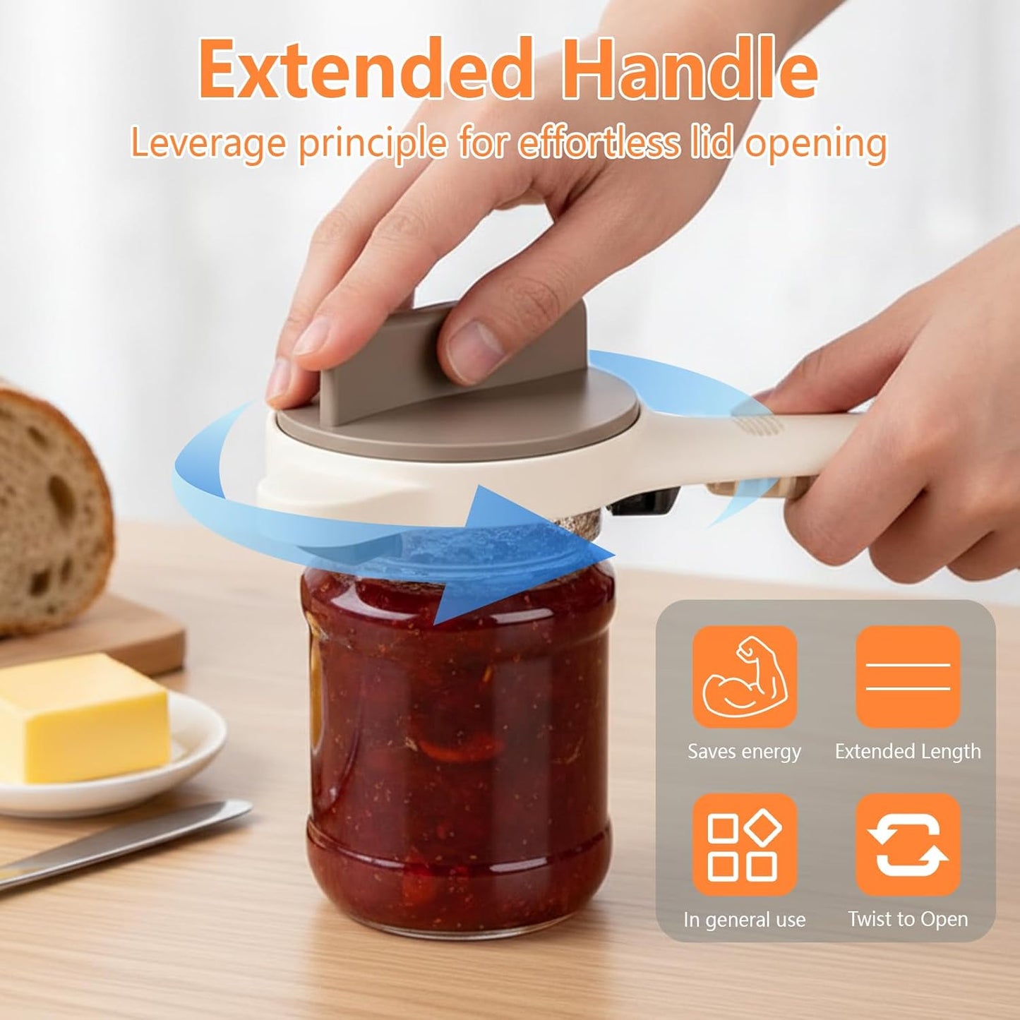 Skiennix 4-in-1 Jar Opener - Adjustable Stainless Steel Lid Remover for Seniors & Arthritis | White