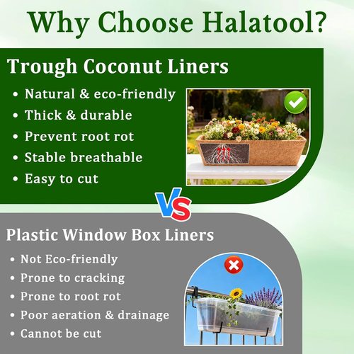 Halatool Coco Fiber Window Box Liners - 24 Inch Pre-Formed Natural Coir Planter Liners (2 Pack)