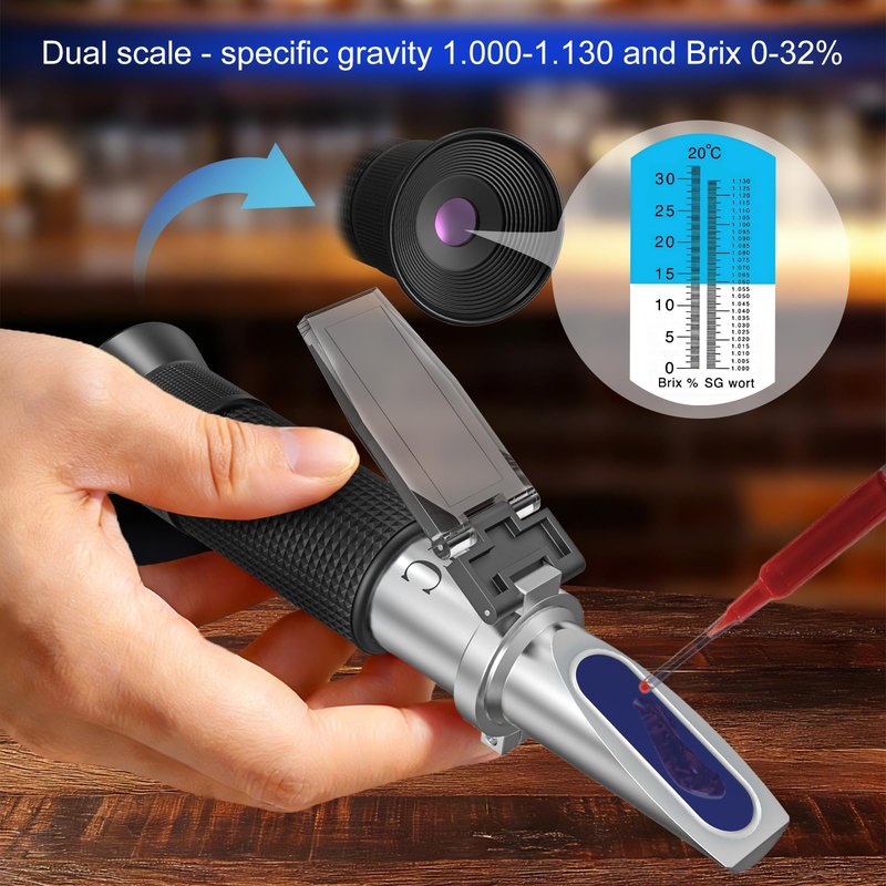 Buhobha Brix Refractometer with ATC, Dual Scale 1.000-1.130 SG & 0-32% Brix. High Precision, Ideal for Wine/Beer Brewing, Agriculture & lab use. Works as Alcohol & Honey Refractometer.