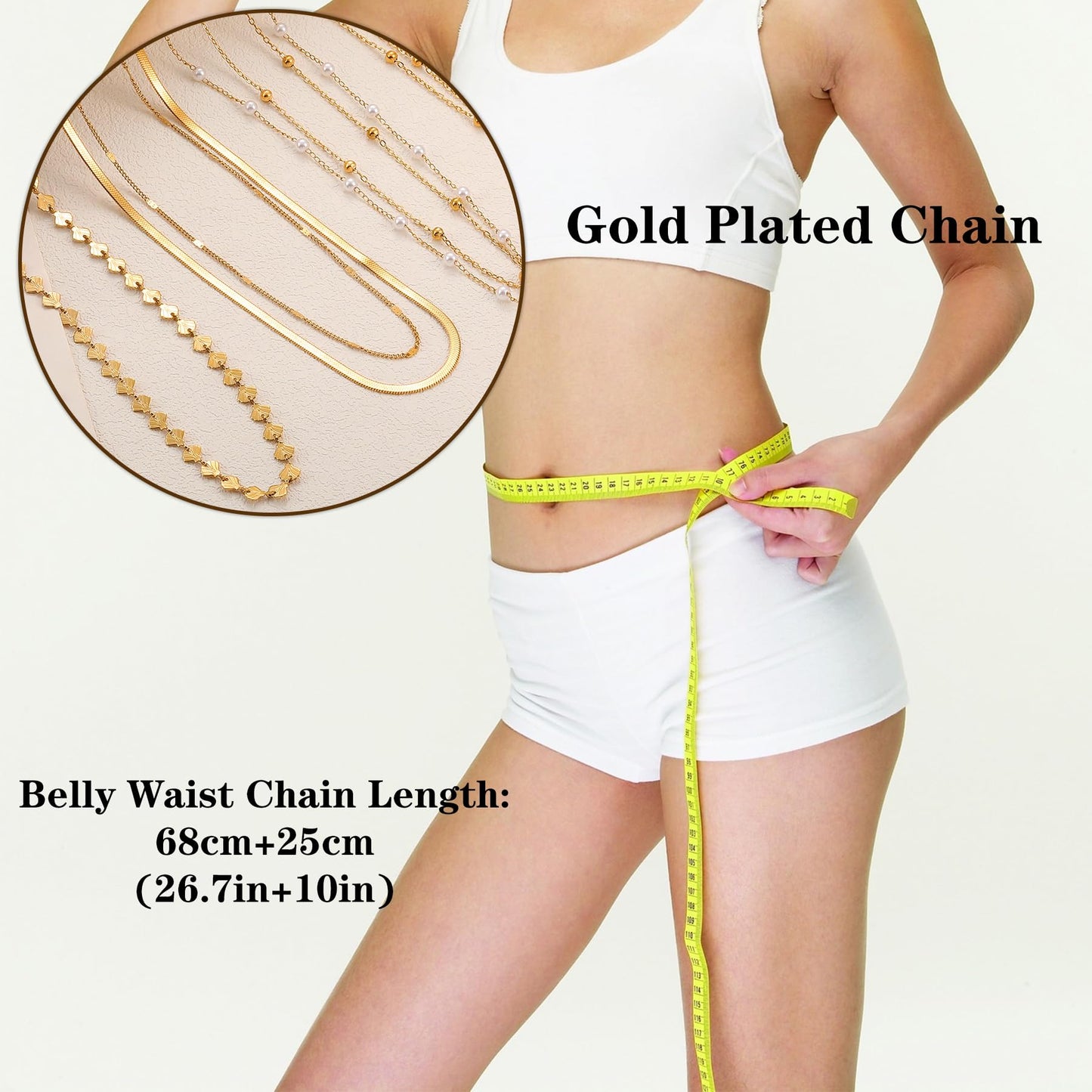 Gold Body Chain for Women Adjustable Belly Waist Chain Sexy Bikini Beach Jewelry for Women Waterproof Cute Hips Stomach Beaded Rope chain Belt Summer Vacation Accessories Gift For Her Boho Jewelry