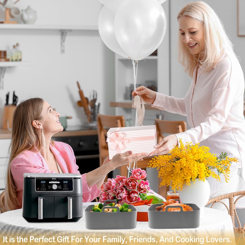 Silicone Air Fryer Liners 10QT, Reusable Airfryer Basket Liners for Ninja DZ550/DZ401, 2Pcs 5QT Large Air Fryer Accessories, Dishwasher safe (8.46 * 5.9 inch （10 QT）, DZ401 - Black)