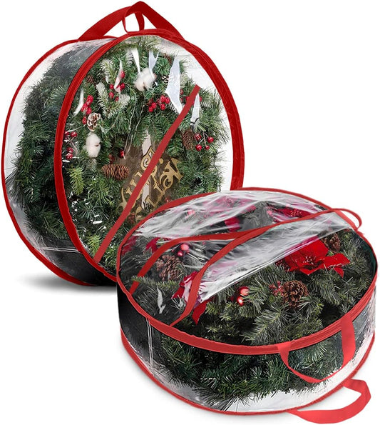 ProPik Christmas Wreath Storage Bag - 30" Waterproof Clear PVC Container | 2 Pack for Holiday Wreaths