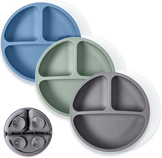 WeeSprout Suction Plates - 100% Silicone Dinnerware for Babies & Toddlers | Divided Design, 3 Pack