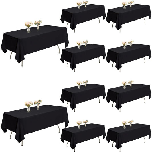 ITWMTTO Black Tablecloths Rectangular 10-Pack, 60x102 Inch Table Cloths for 6 Foot Rectangle Tables, Heavy-Duty Polyester Fabric - Stain Resistant Reusable & Washable