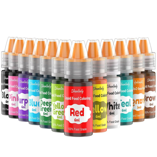 Shanlinly Food Coloring Liquid Set - 12 Vibrant Neon Colors for Baking & Decorating | 0.25 Fl. Oz Bottles