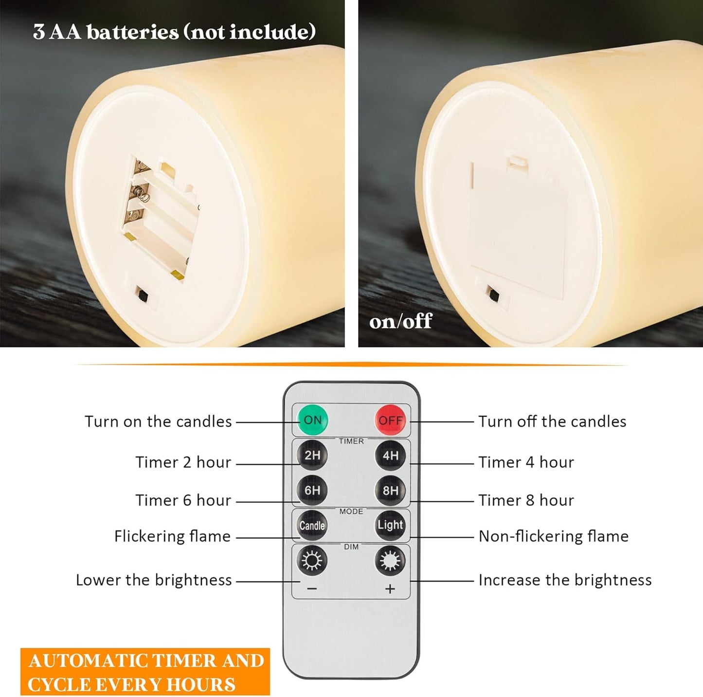 Skiennix Extra Large Flameless Candles - 3 Wicks, 6"x6" Real Wax, Battery Operated with Remote & Timer | Ivory Flickering LED for Home & Events