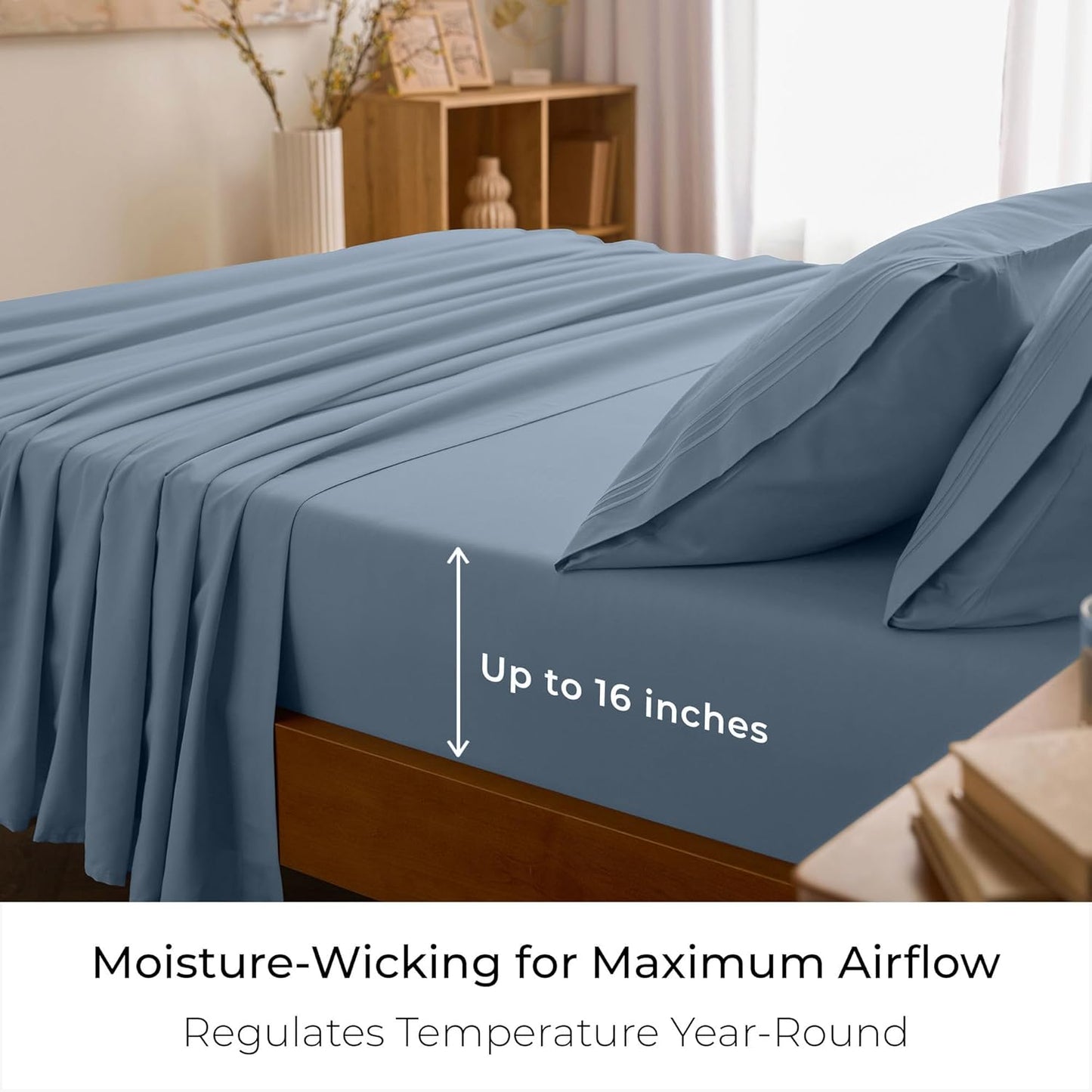 Mellanni King Sheets Set - Luxury 4 PC Bedding - Extra Soft, Cooling, Wrinkle Resistant | Blue Hydrangea