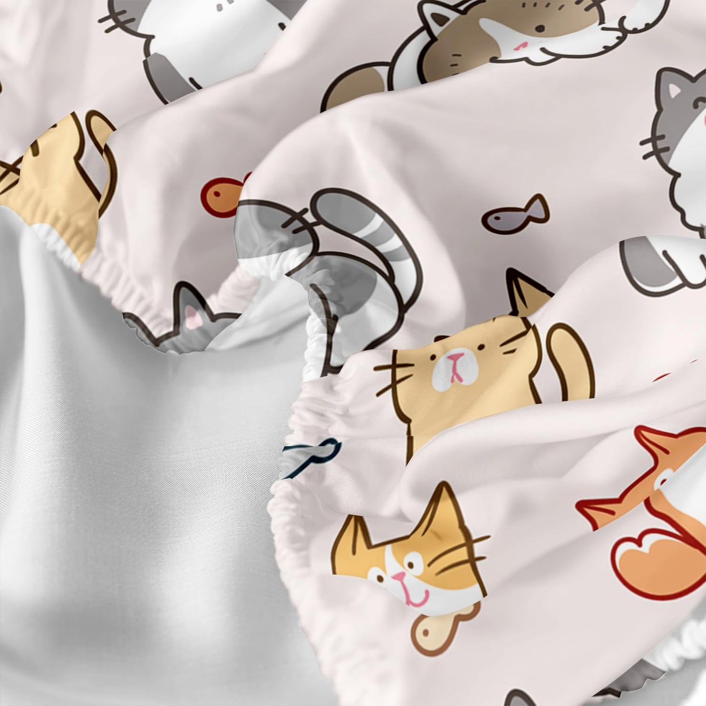XYNHML Kids Cute Cat Fitted Sheet Set 3Pcs Cartoon Pet Cat Fishing Quilt Bed Sheets Twin Lovely Animal Bedding Set for Boys Teens Adult Includes 1 Fitted Sheet,2 Pillowcases