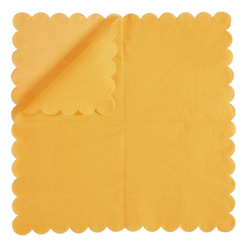 100 Pack Cocktail Napkin 2-Ply Scalloped Edged Dessert Napkins Folded 5 x 5 Inches Disposable Napkins for Dinner Wedding Birthday Party Bridal Anniversary Reception Event (Yellow)