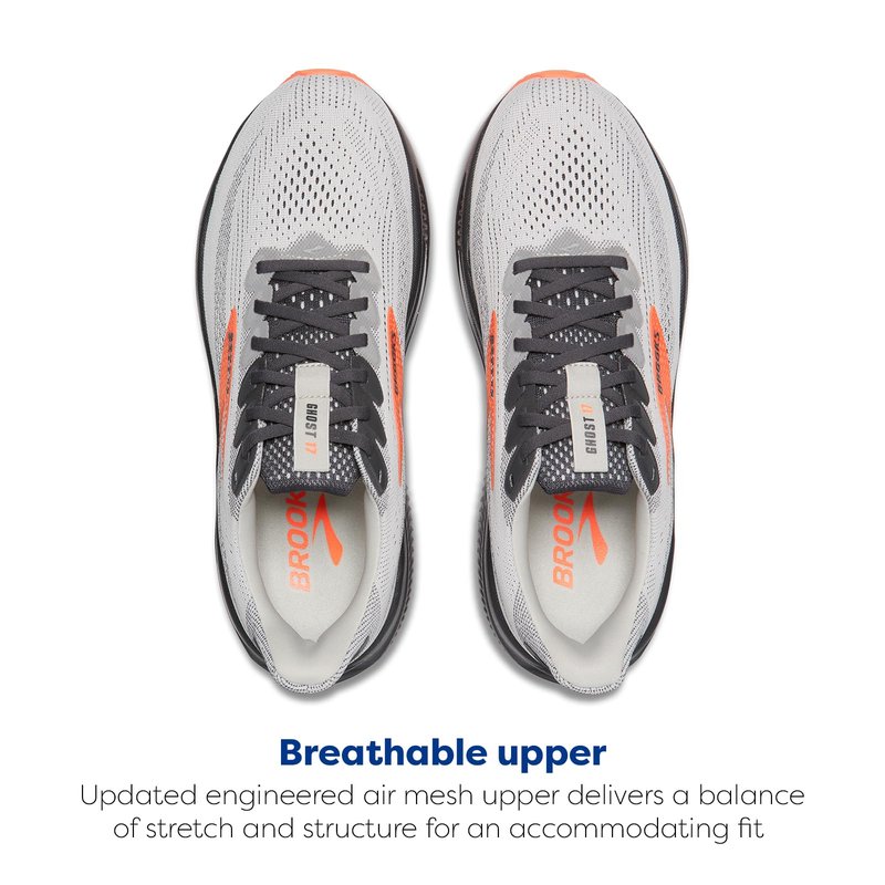 Brooks Men’s Ghost 17 Neutral Running Shoe - Oyster Mushroom/Orange/Ebony - 7.5 Narrow
