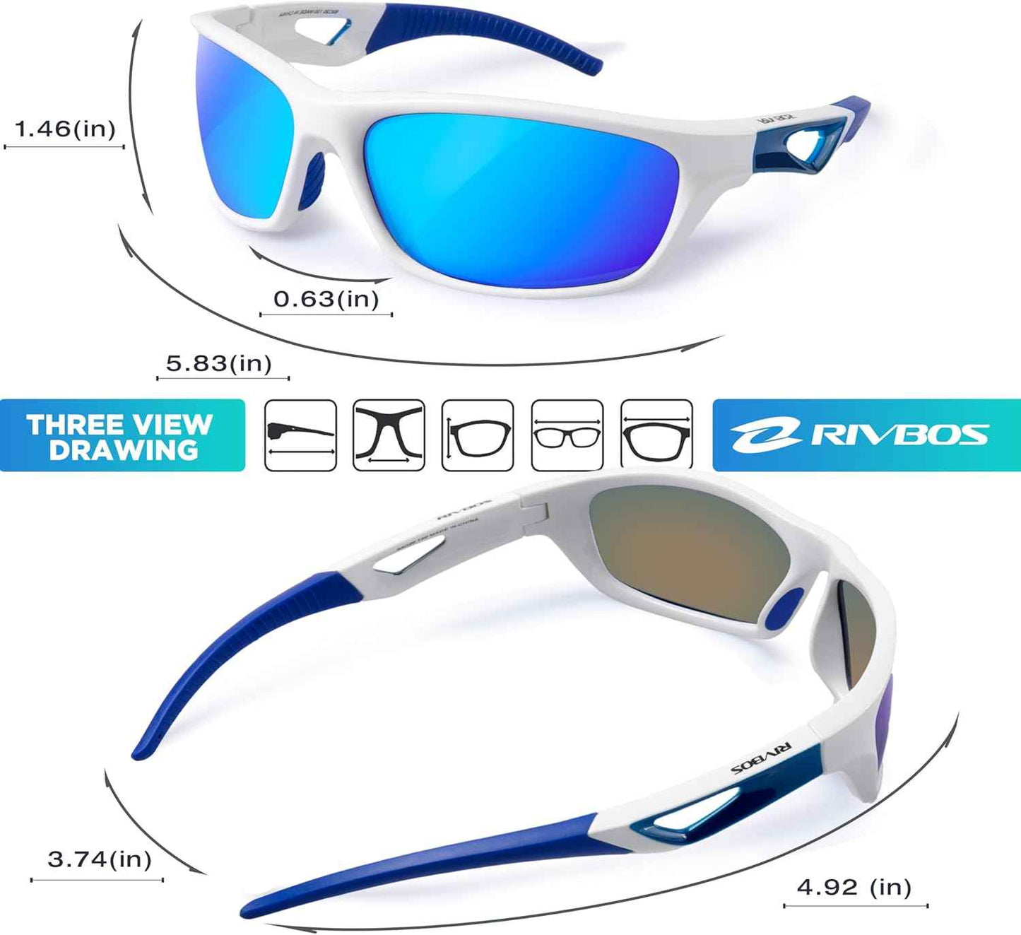 RIVBOS Polarized Sports Sunglasses for Men & Women - TR90 Frame for Cycling, Fishing, Running
