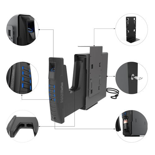 MAXSafes Biometric Slider Handgun Safe for Desk, Nightstand, Travel Silent Mode, Auto Sliding Door Hand Gun Safe for Finger Vein Recognition PIN Code Key Access CA DOJ Certified