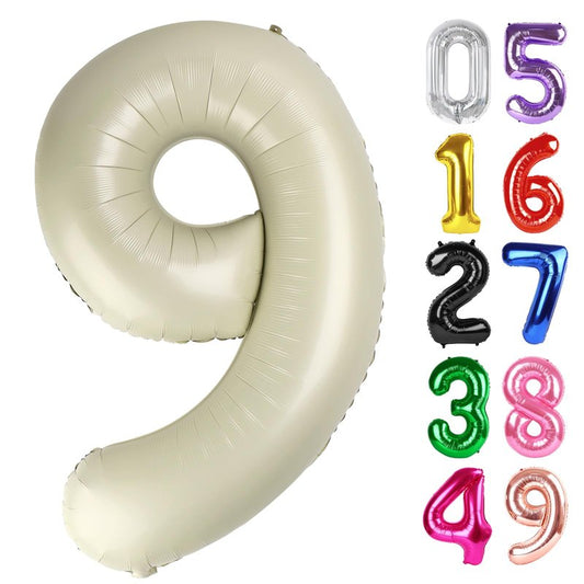 Cream Number 9 Balloon 40 Inch, 9th Birthday Party Decorations for Children, Giant 9 Foil Balloon for Party Supplies