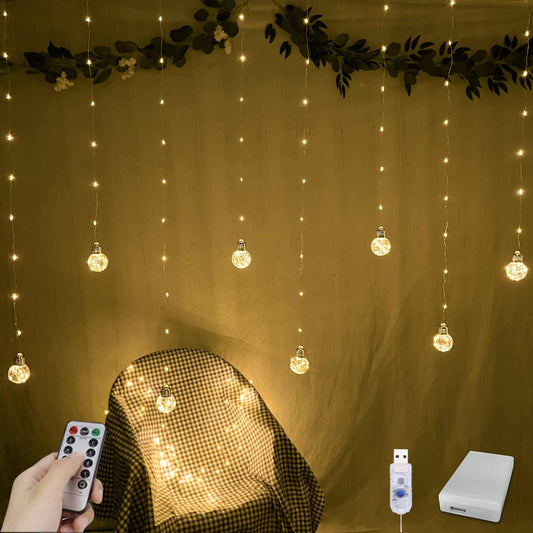 YOLIGHT 200 LED Wishing Ball Curtain Lights - Remote-Controlled Twinkle Fairy Lights | Warm White for Weddings & Decor