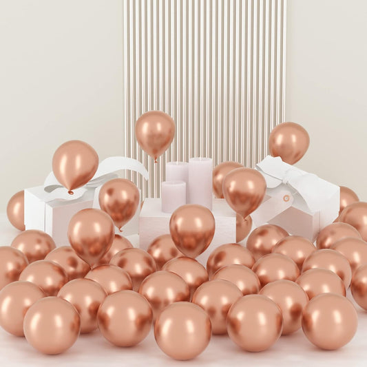 Voircoloria 120pcs Metallic Rose Gold Balloons - 5 Inch Chrome Balloons for Birthday & Wedding Decor