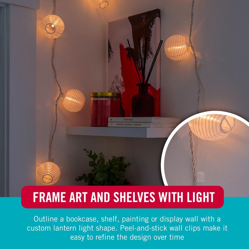 VELCRO Brand Indoor Light Clips for Hanging String Lights, Holds Up to 100 ft, Transparent Peel‑and‑Stick Wall Clips for Any Shape or Configuration, Damage‑Free and Removable, Pack of 48