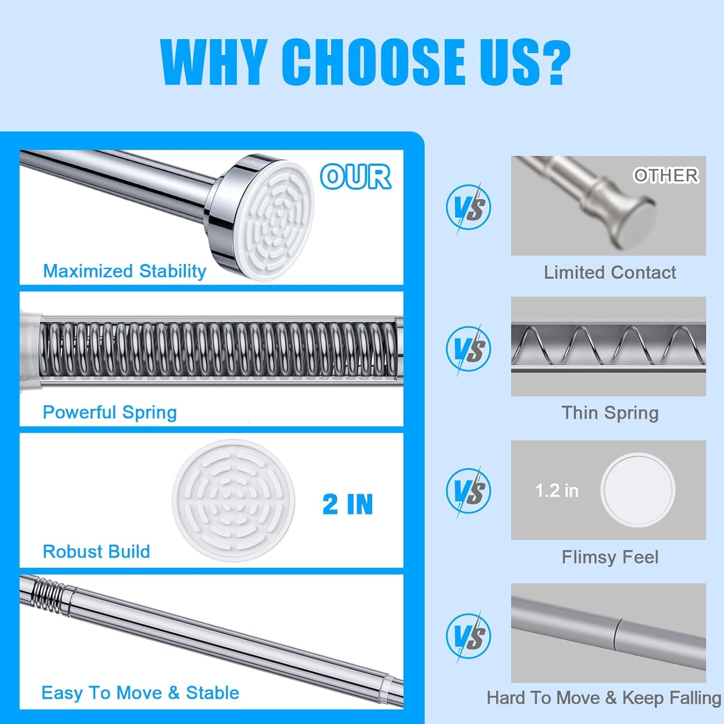 TEECK Adjustable Shower Curtain Rod - 32-80 Inch, Rust-Resistant, No Drilling, Easy to Use - Silver