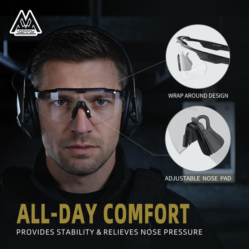 VOZAPOW Shooting Glasses Anti Fog with High Definition Lenses, ANSI Z87+ Certified Tactical Safety Glasses for Men Women