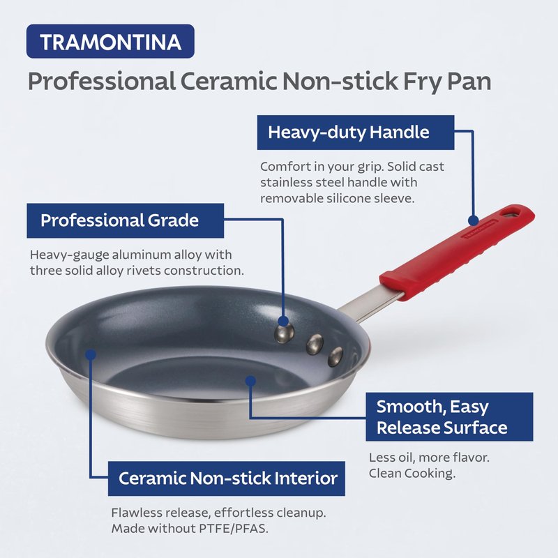 Tramontina Professional 10-Inch Ceramic Non Stick Frying Pan, Heavy-Gauge Aluminum Skillet with Ceramic Nonstick Coating, Dishwasher and Oven Safe, Gray