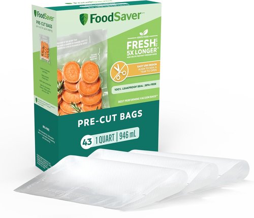 FoodSaver Quart Vacuum Seal Bags - Easy Use Pre-Cut Storage Bags | 43 Pack for Freshness