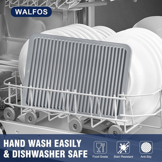 Walfos Large Silicone Trivet 16x12 Inch, Hot Pads for Kitchen, Heat Resistant Pot Holders Trivets for Hot Dishes, Hot Pots and Pans, Quartz Countertops, Gray