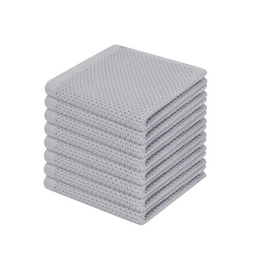 Homaxy 100% Cotton Waffle Weave Kitchen Dish Cloths, Ultra Soft Absorbent Quick Drying Dish Towels, 12 x 12 Inches, 8-Pack, Light Gray