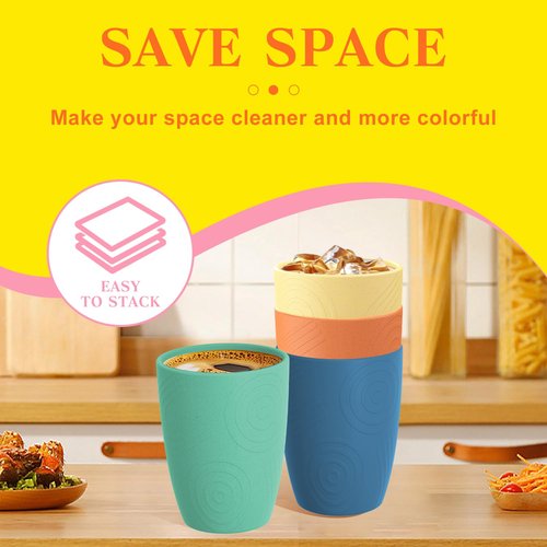 Homienly Plastic Cups Alternative Wheat Straw Drinking Glasses 4-Pack | 12 oz Unbreakable & Reusable Plastic Cups, Microwave Safe | Everyday Kids Tumblers & Kitchen Accessories (Multi-Color)