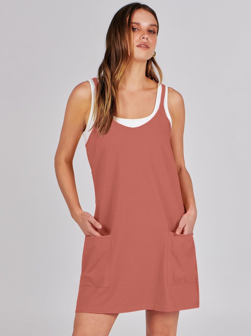 ANRABESS Women Athletic Dress Summer Tennis Workout Active Sports Mini Romper Dress Built in Shorts Travel Vacation Clothes Rust Small