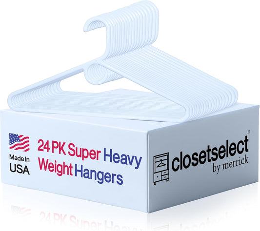Super Heavy Duty Plastic Hangers - Made in USA | 24 Pack of White Heavyweight Hangers
