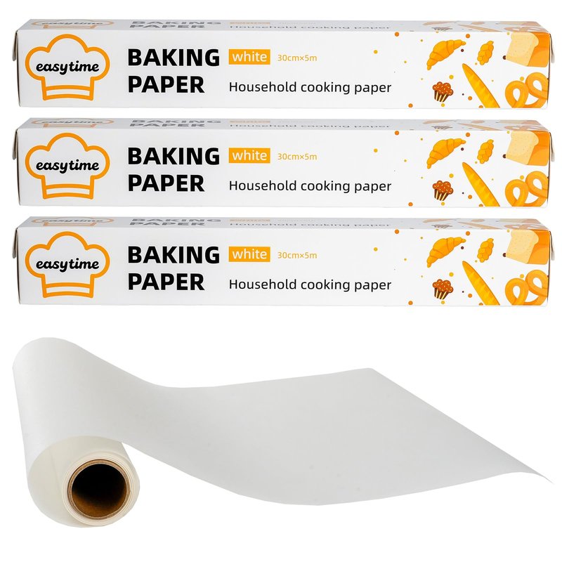 DTFMZOV Unbleached Parchment Paper Roll for Baking 12in x 49ft, 3 Pack of 12in x 16.3FT, Parchment Paper Built-in Metal Cutter, Non-Stick for Baking, Grilling, Air Fryer, Meal Prep, Pans and Oven